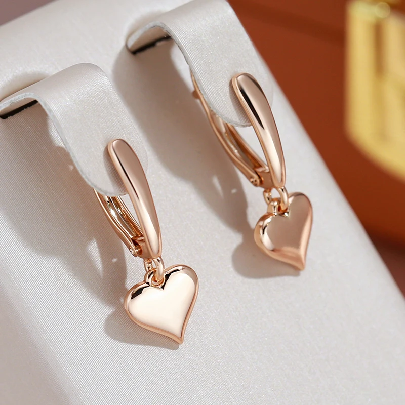 JULYDREAM Simple Smooth Heart Shape Dangle Earrings 585 Gold Color Personality Women Party Jewelry Trendy Girls Accessories