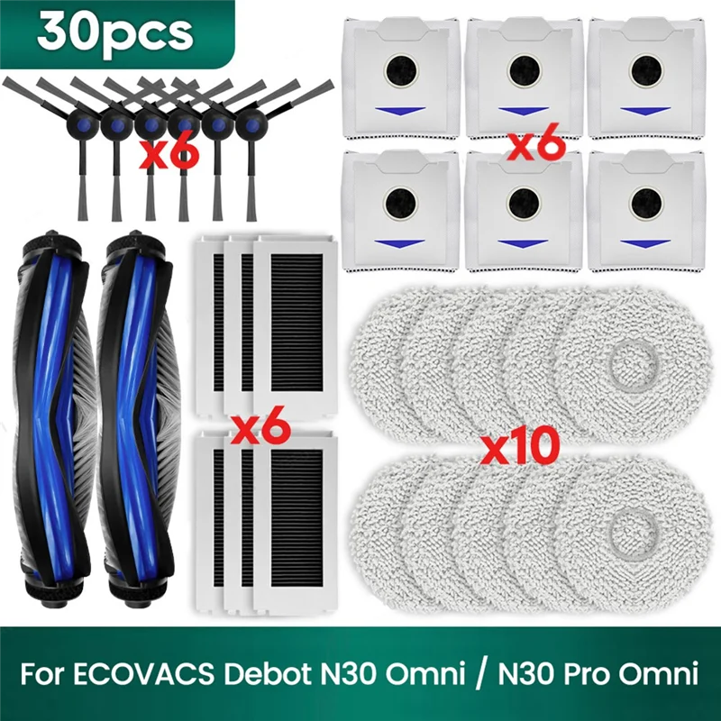 BAAM-สําหรับ Ecovacs Deebot N30 Omni / N30 Pro Omni หุ่นยนต์เครื่องดูดฝุ่นหลักแปรงด้านข้าง Hepa Filter Mop ฝุ่นกระเป๋าอะไหล่