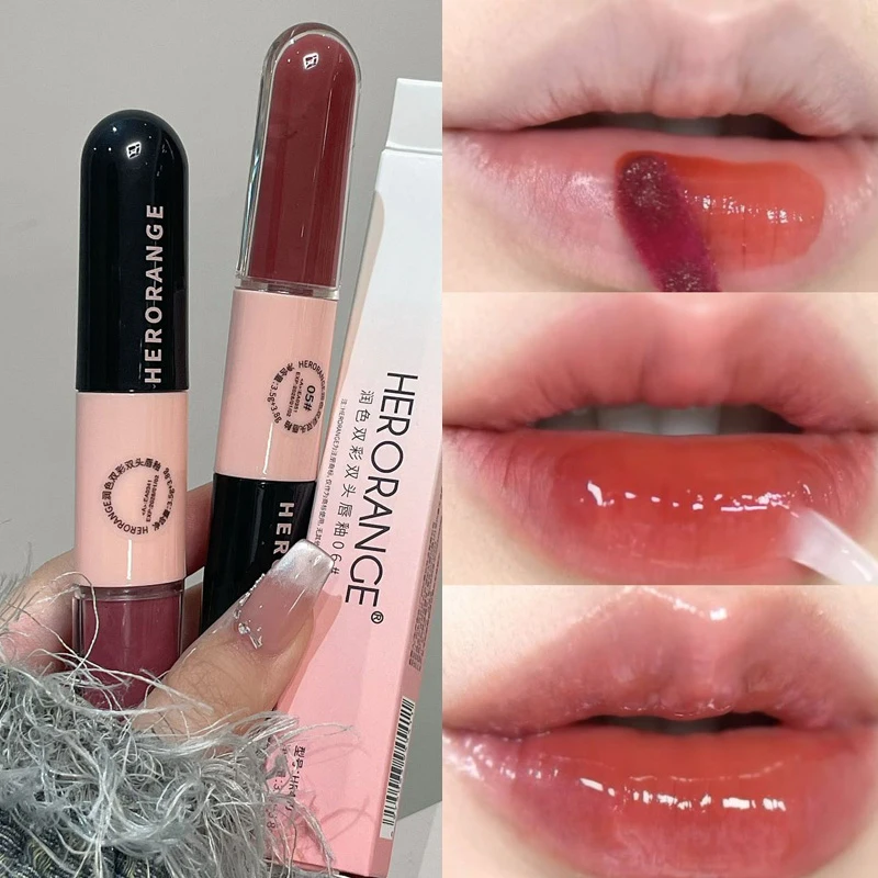 HERORANGE espejo de doble cabeza agua luz labio esmalte impermeable brillo de labios mate terciopelo líquido lápiz labial duradero Sexy maquillaje de labios rojo