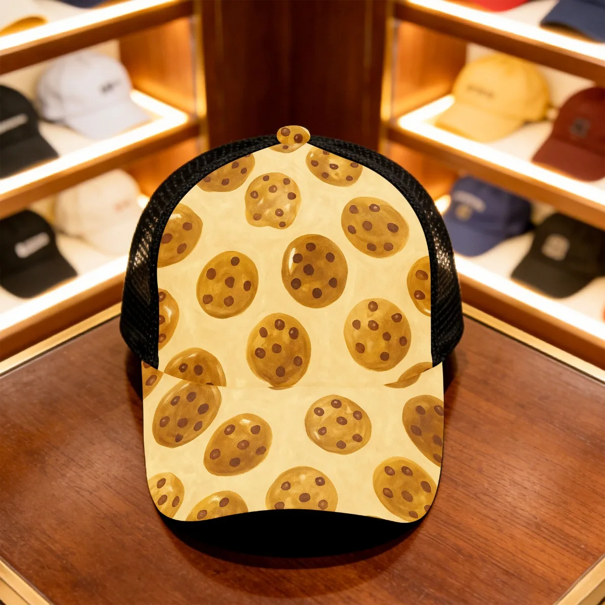 1pc Chocolate Chip  Pattern Adjustable Snapback Cap Mesh Cap for Men Women Sunshade Hat Stylish Making It Ideal for Travel