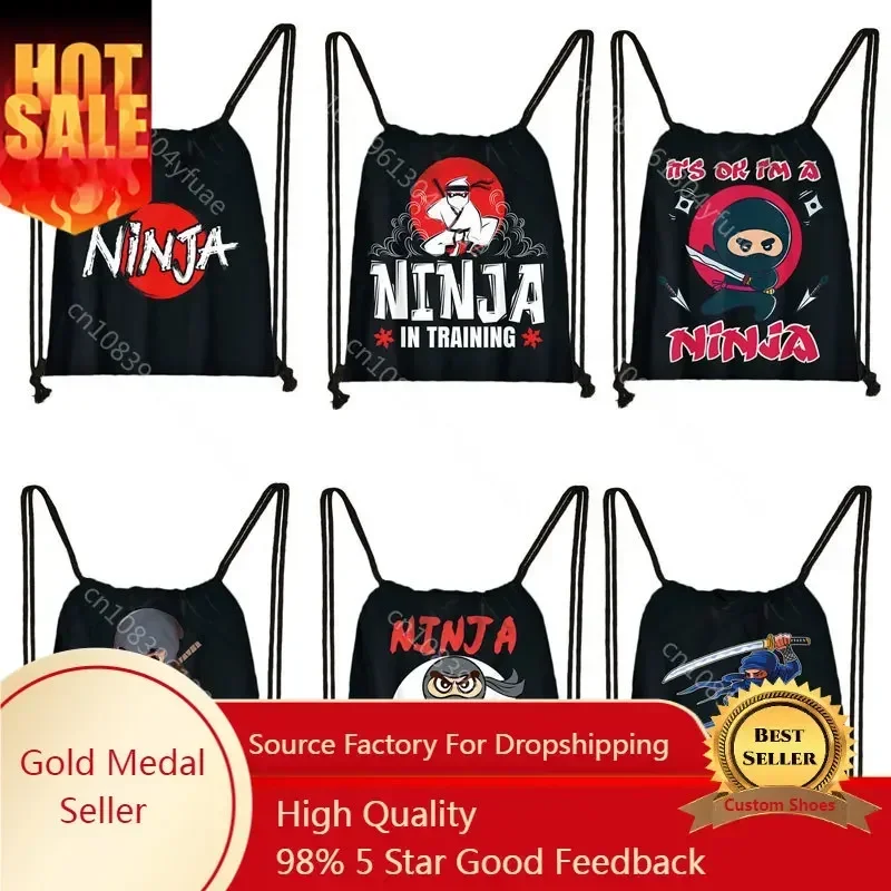 Cartoon Ninja In Training Backpack Taekwondo karate Boys Drawstring Bag Kids Bookbag Men Storage Bag for Travel Shoes Holder