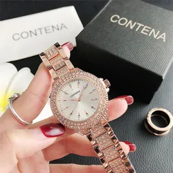 Women Watches Contena Luxury Diamond Women Watches Fashion Stainless Steel Quartz Watch Business Dress Ladies Clock montre femme