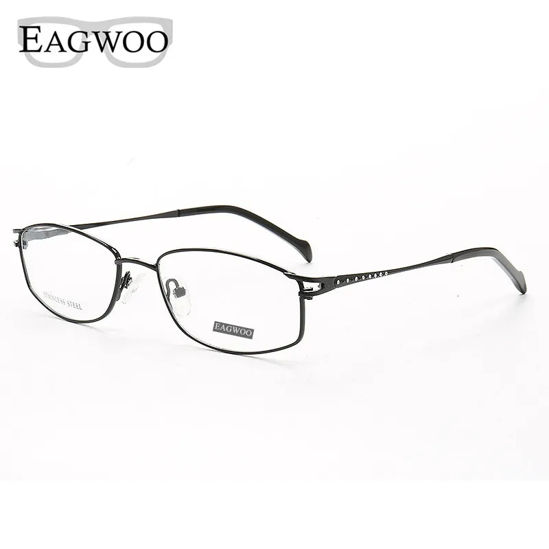 EAGWOO Metal Eyeglasses Women Full Rim Optical Frame Prescription Spectacle Myopia Eye Glasses Small Face Spring Temple Crystal