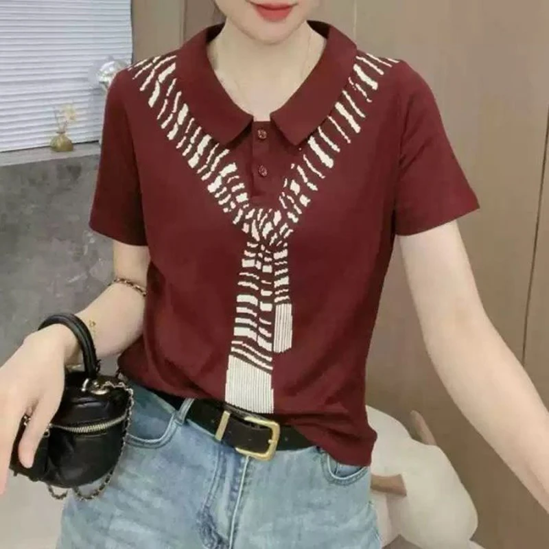 

Fashion Lapel Spliced Printed Casual Blouses Women's Clothing 2025 Summer New Loose Short Sleeve All-match Tops Commuter Shirts