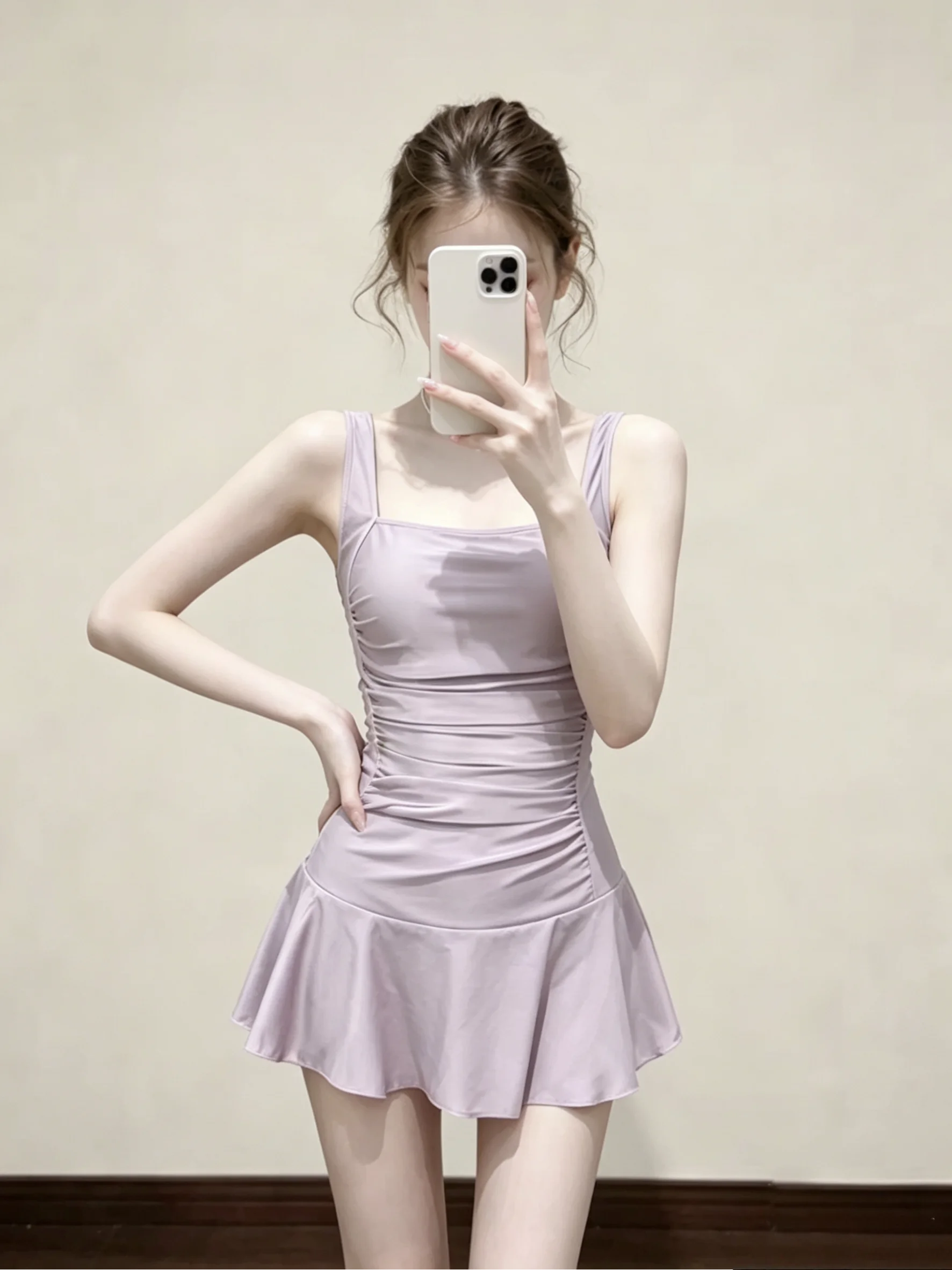Adult Women's One-Piece Swimsuit 2026 New Style Pure Desire Strap High Waist Slimming Holiday Swimwear Quick Dry No Sleeve