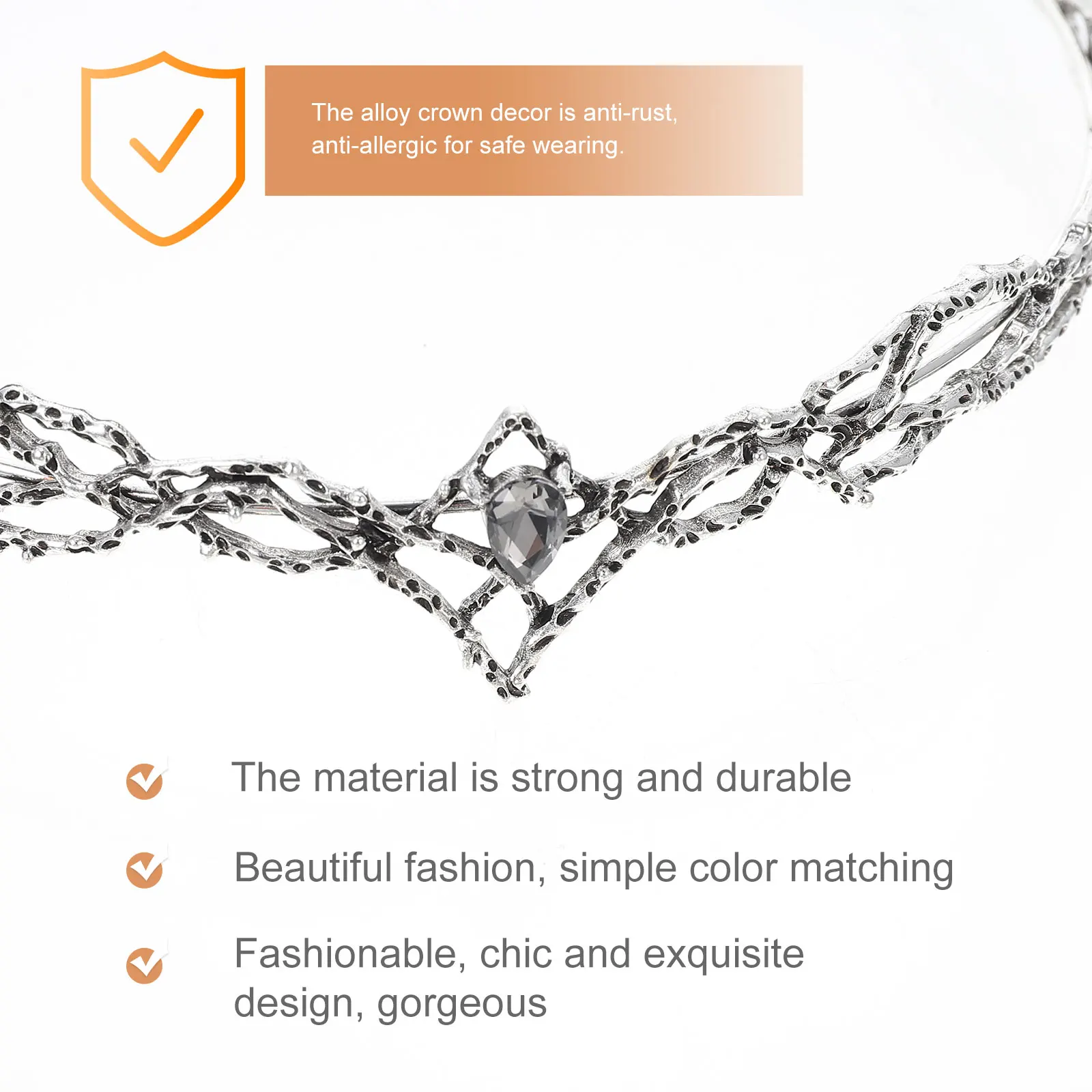 

1pc Vintage Crown Headband Alloy Rustproof Hypoallergenic For Cosplay Costume Party Wedding Zircon Decor Hair Accessory