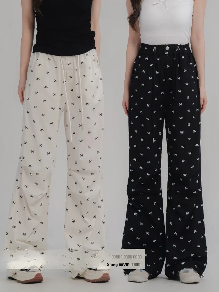 

Брюки женские Loveheynew с высокой талией, с бантом, повседневные, для работы, свободные, широкие, длинные, летние, тонкие, хлопковые, повседневные