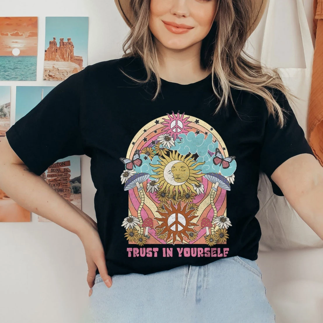 Trust In Yourself T-Shirt Peace Inspirational Sun Moon T-Shirt Sun Shirt Moon T-Shirt Hippie Moon Shirt Gift For Her T-Shirt