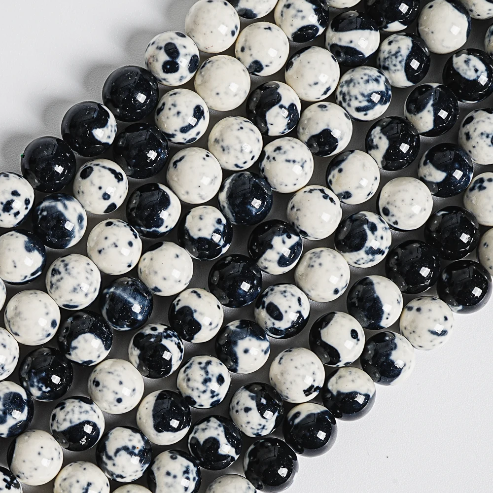 Wholesale Natural 3A Black White Loose Beads For Making Jewelry Bracelet Necklace DIY Rain Flower Jade Beads 4/6/8/10mm