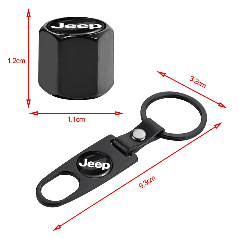 Car Wheel Tire Valve Stems Cap With Keychain Keyring Badge For Jeep Cherokee XJ SRT Renegade Compass Wrangler Patriot Trail Hawk