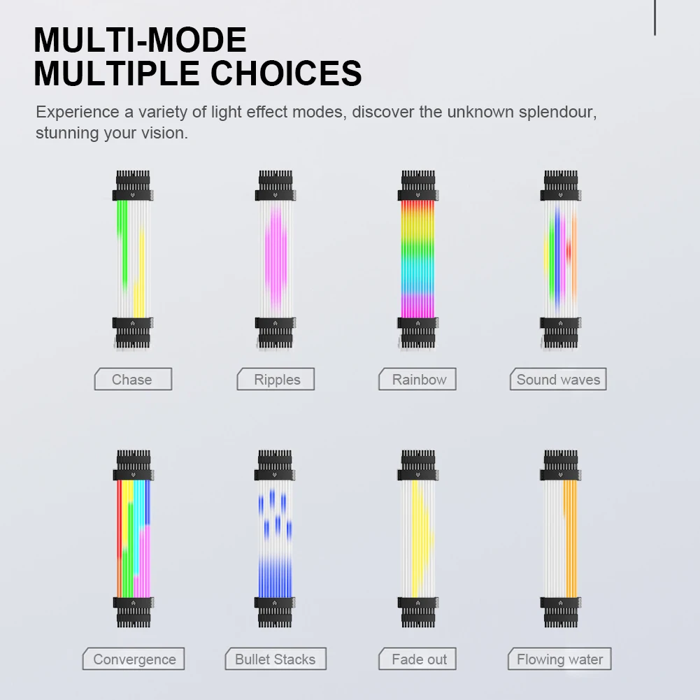 ARGB 마더보드 전원 공급 케이블, 부드러운 실리콘 튜브 포함, 8 핀 ARGB 익스텐션 케이블, RGB PSU 케이블 연장, 24 핀, 5V