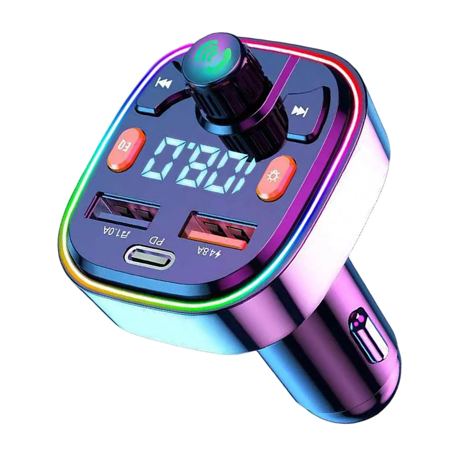 Car Charger PD 2 USB Port Type C Support USB Disk with 7 LED RGB Color Car Modulator