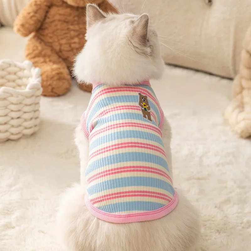 Haustier Hund Weste Welpen Kleidung Sommer Baumwolle Bär Druck T-Shirt Gestreiften Hund Hemd Mädchen Hund Kostüm Chihuahua Koreanischen Stil Kleidung – Detail 15