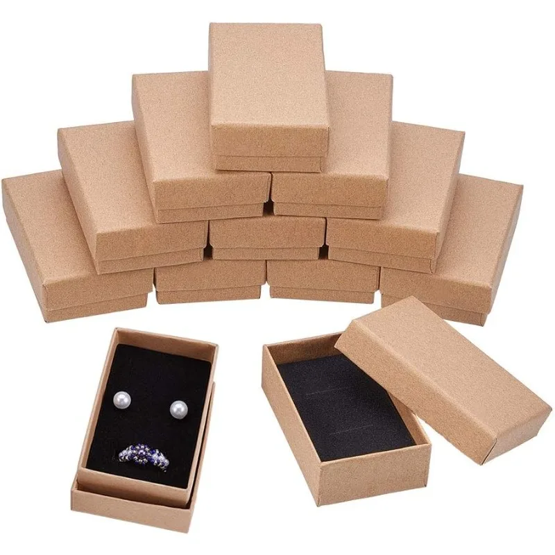 18 pacote 3.2x2x0.9 polegadas colar brinco anel caixa retângulo kraft papelão jóias caixas de presente