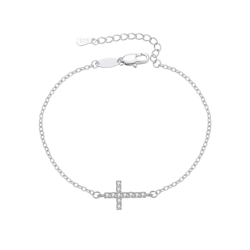 Foxanry Sparkling Zircon Cross Geometric Bracelets For Women Girls Minimalist Classic Fashion Elegant Birthday Jewelry Gifts