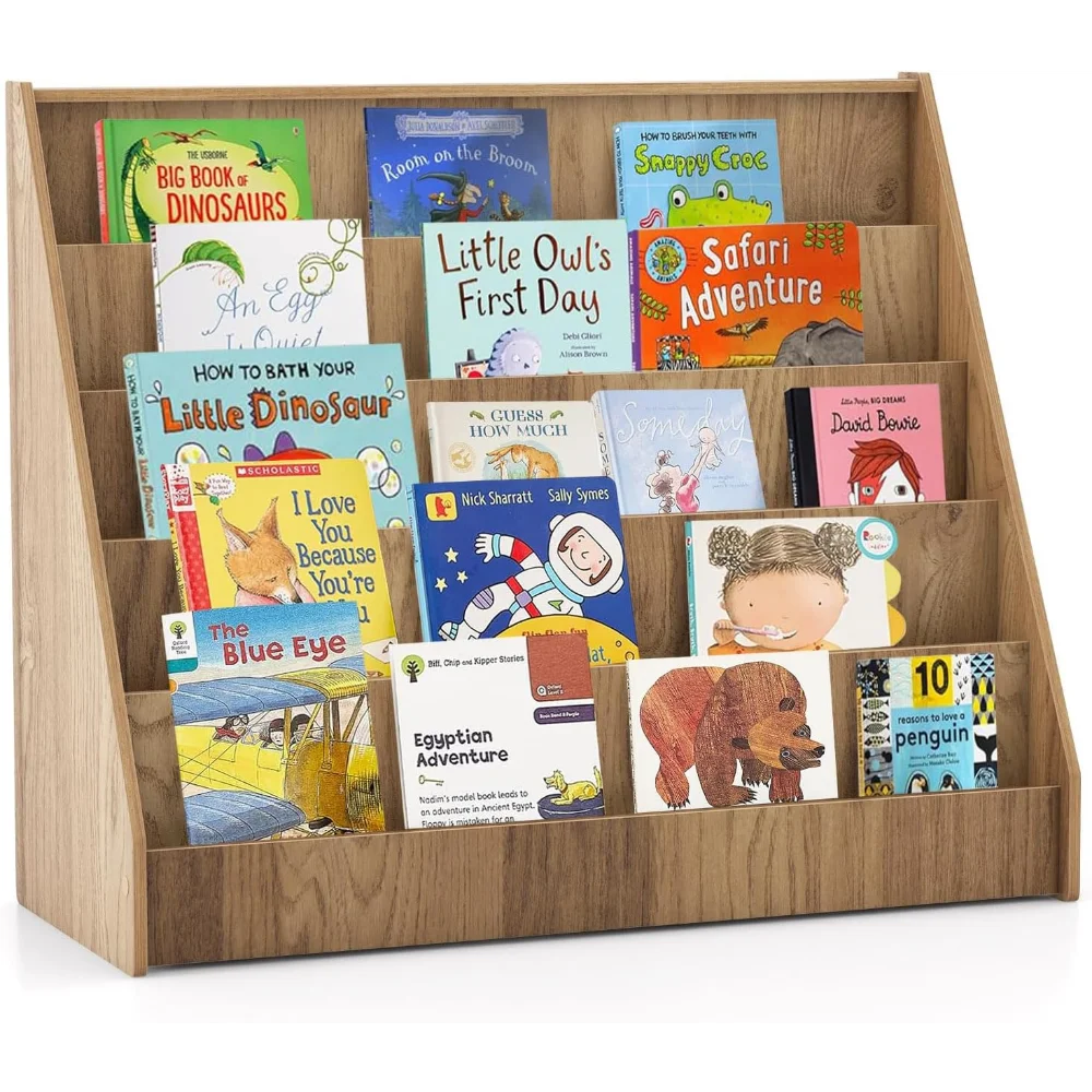

Kids Bookshelf, 5-Tier Wooden Toddler Bookcase, Children Book Rack & Magazine Display Shelf, Toy Storage Organizer