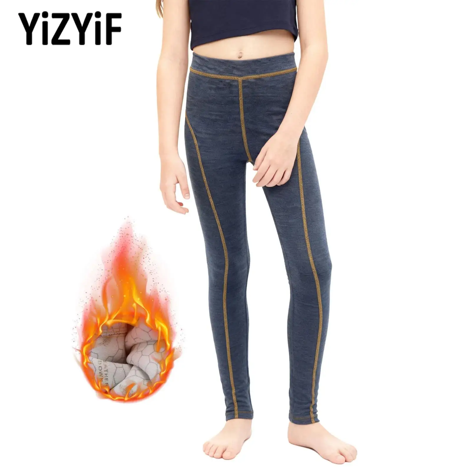 

Girls Boys Thermal Underwear Pants Sleepwear Homewear Loungewear Trim Stretchy Leggings Tights Gymnastics Dance Sports Bottoms