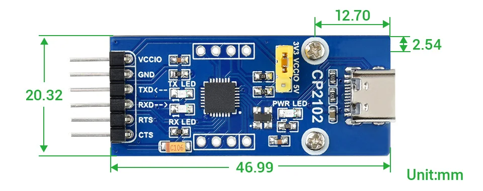 Placa UART USB CP2102 (Tipo C), módulo de comunicação CP2102 USB para UART (TTL), conector USB-C