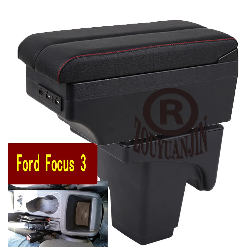 For Ford Focus III 3 Armrest Box Elbow Arm Rest Center Console Storage with Phone Charging USB Interface