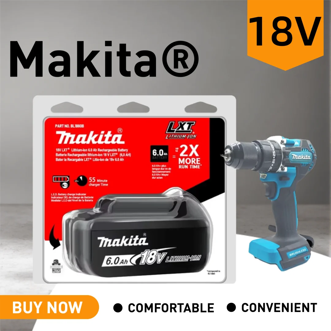 

Comes with original box 6000 mAh Makita 18V Battery, High Power Li-ion Replacement for BL1830 BL1850 BHP454 Cordless Tools