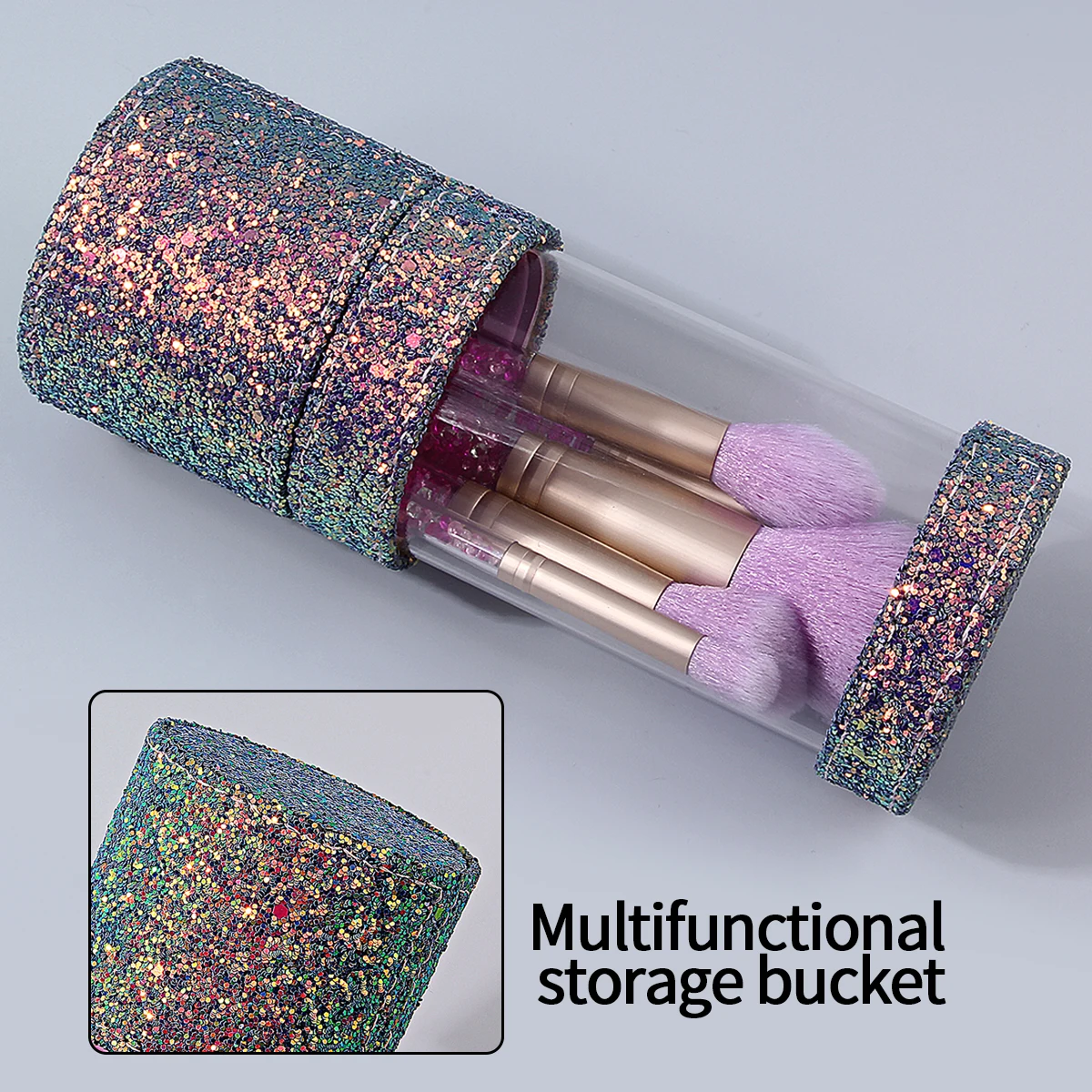 Pennello per cipria morbido da 6 pezzi, pennello per contorno, pennello per fard, pennello per ombretto, set di pennelli per trucco e secchio per riporre paillettes, strumenti di bellezza