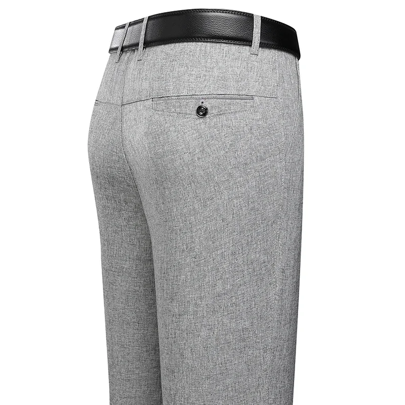 Mens Trousers Business Solid Color Casual Pants Summer Autumn Breathable Straight Pants Elastic Black Grey Loose Formal Pants