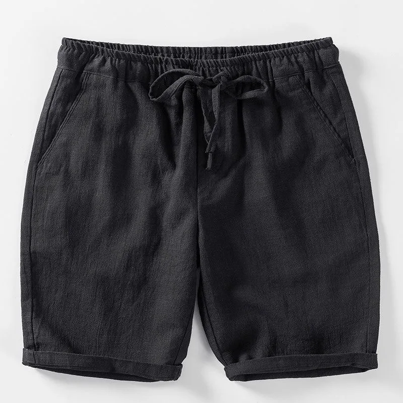 

Японские летние прохладные льняные шорты для мужчин, полностью льняные, средней длины, дышащие, легкие, тонкие, длиной до колена.