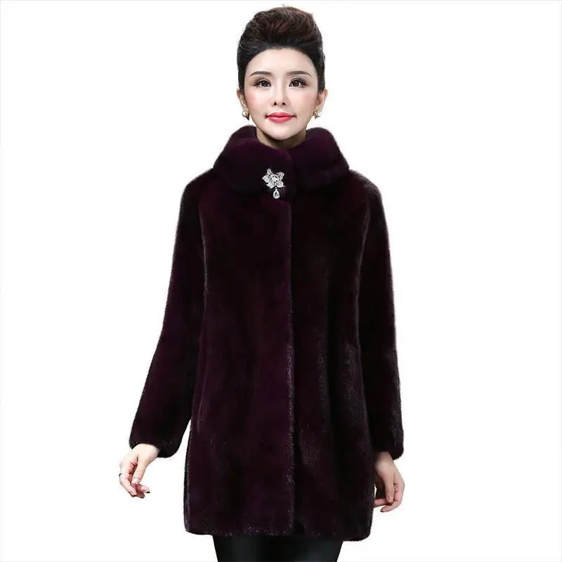 Lmitation Mink Temperament Coat 2023 Winter New Fashion Fur Collar Women Imitation Mink Velvet Mid-length Loose Temperament Coat