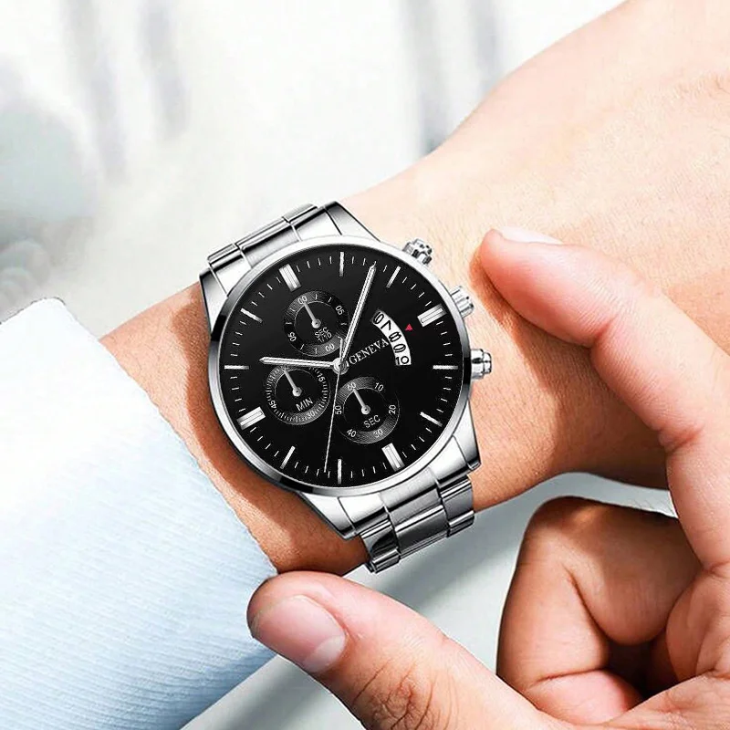 Relógio de negócios analógico casual masculino, conjunto pulseira e colar, 3 peças por conjunto