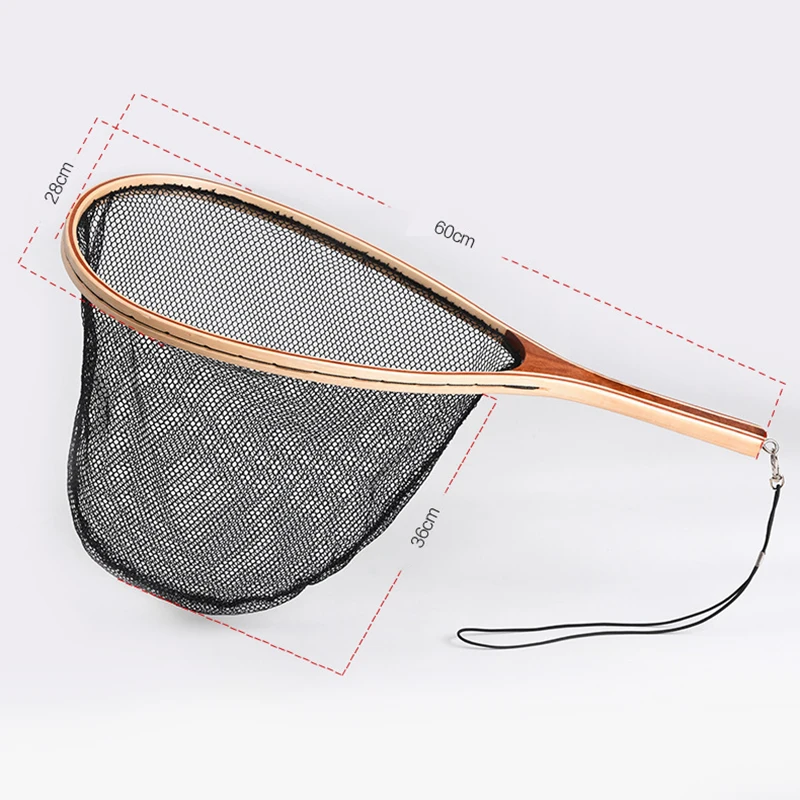 Fly Fishing Landing Net Wooden Handle Nylon Landing Handle Trout Mesh Fish Catch Release Scoop Fishing Tool