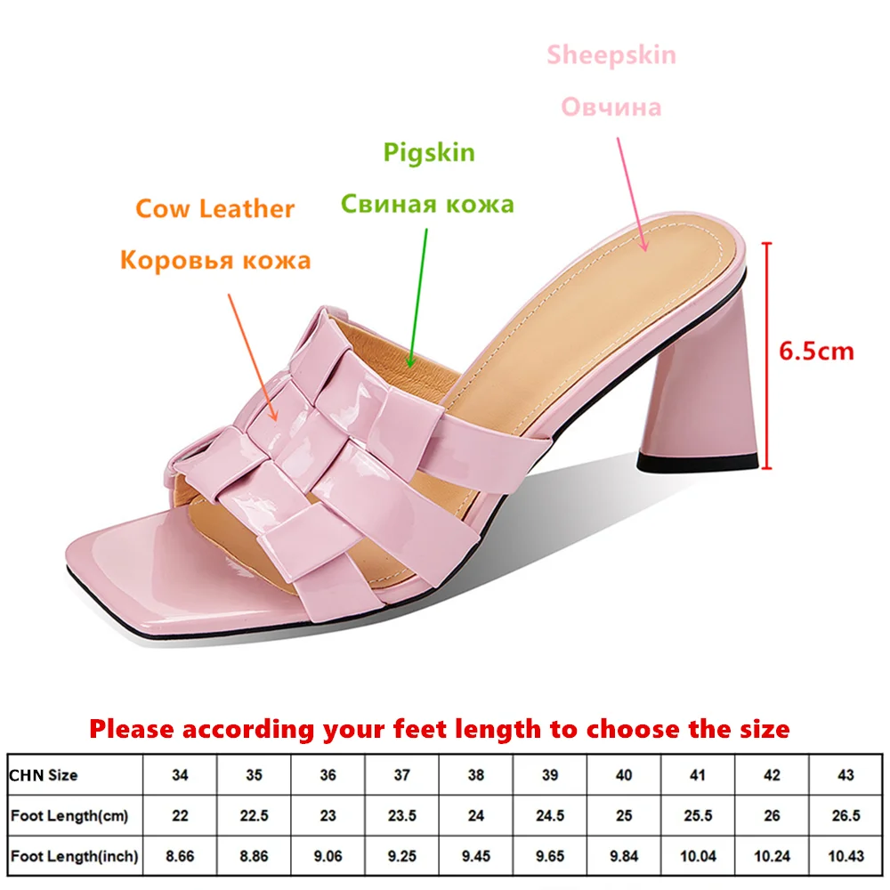 Aucegi Women New Brand Quality Leather Chunky High Heels Sandals Slipper Fashion Square Peep Toe Dress Party Dancing Shoes