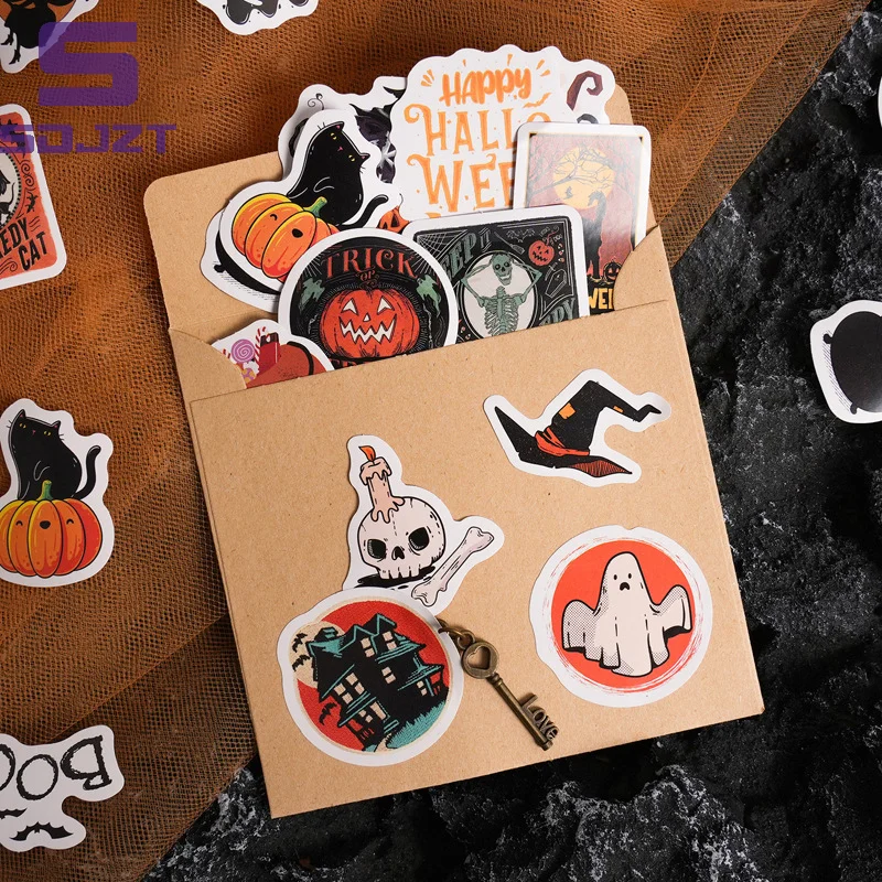 46Pcs/Box Funny Halloween Sticker Pack DIY Material Decorative Stationery Cup Notebook Mobile Phone Toy Scrapbook Kids Gift