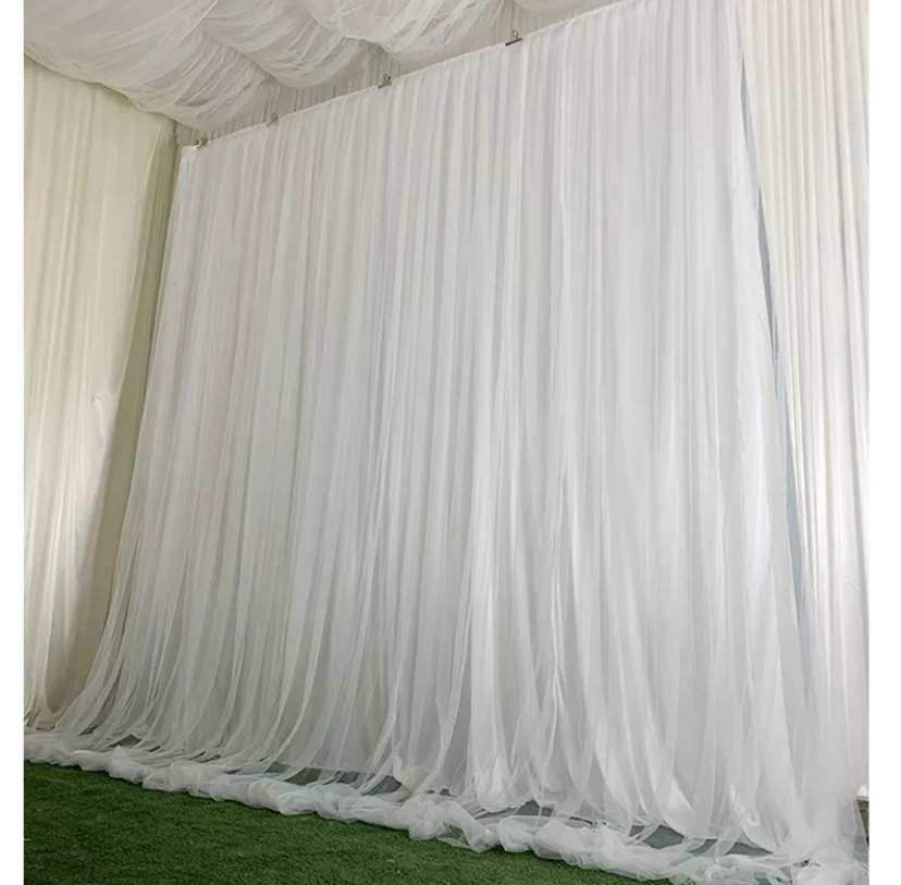 Imagem -02 - Duplo Sheer Tulle Fundo para o Casamento Branco Tulle Casamento Props Wedding Base Curtain Fotografia Registration Area Pano de Fundo