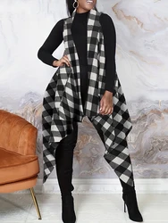 Plus Size 2025 New Women's Woven Vest, Striped Plaid Outer Fashion Personality Street Style Vest Polyester