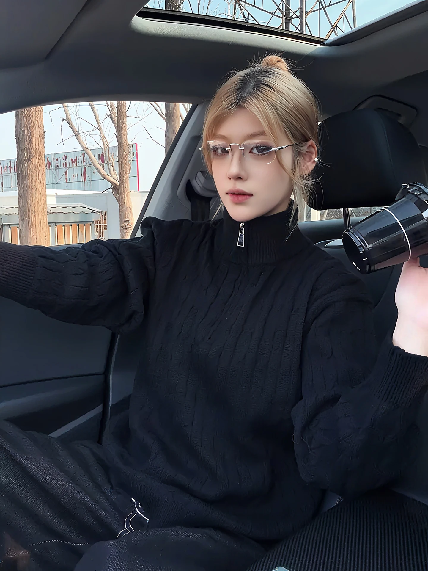 

Черный вязаный свитер с воротником-стойкой на молнии до середины груди, с узором «косы», унисекс, зимний, модный, в расслабленном стиле, вязаная одежда, верхняя одежда для пар