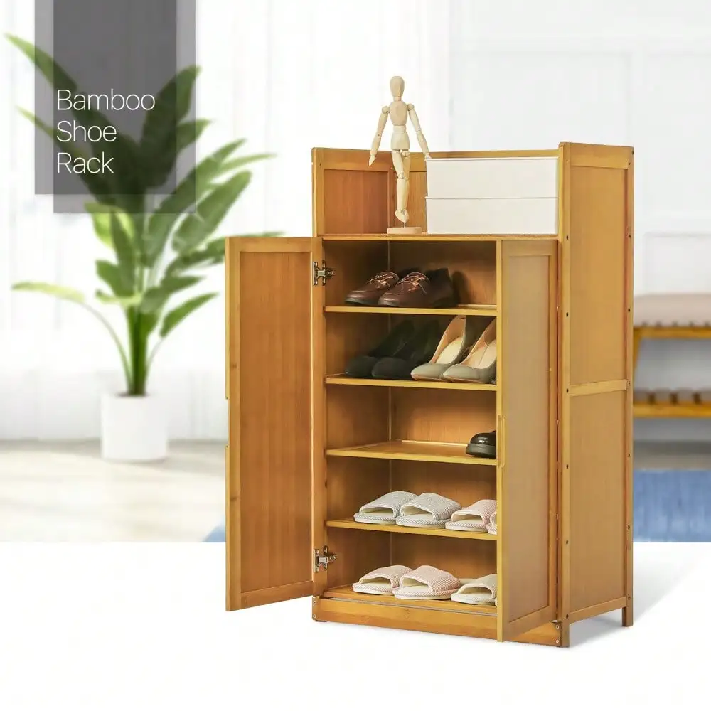 

Entryway 24"Bamboo 2-Door 6-Tier Shoe Cabinet High Heel Organizer
