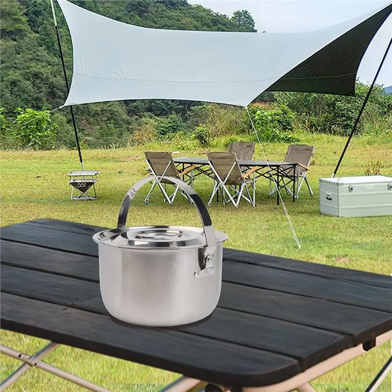 M12K-Stainless Steel Camping Pot With Lid For Outdoor And Home Use