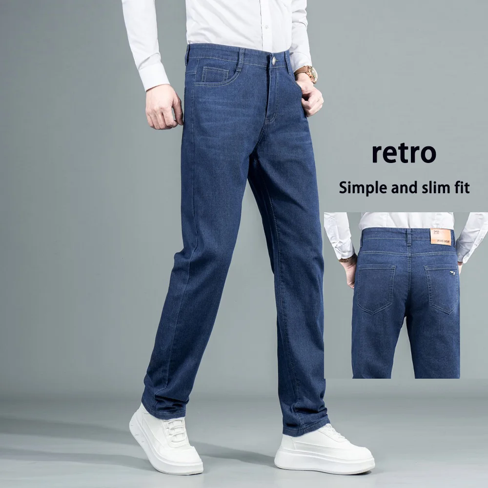 بنطال دينم كلاسيكي بقصة ضيقة للرجال كاجوال عصري بقصة ضيقة للتخسيس ريترو أزرق أسود لونين #1