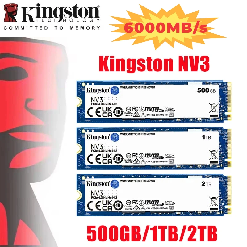 

Kingston NV3 PCIe 4.0 M.2 2280 NVMe SSD Internal Hard Drive 500GB 1TB 2TB Up to 6000Mb/s Original Solid State Drive Hard Disk