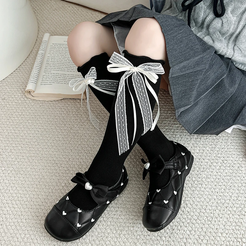 Versatile Everyday Crew Mid-Calf Socks New White Socks with Bow and Delicate Lace Trim Cute Simple Ankle Socks for Children Wear view 6