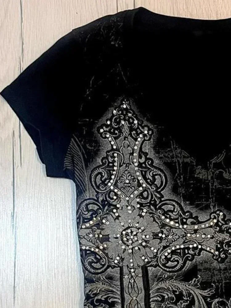 2025 ميسا رائجة البيع الصيف قاع المحاصيل القمم Y2k الجمالية التعادل صبغ طباعة المرأة الجرونج تي شيرت خمر سليم Harajuku السببية Bl