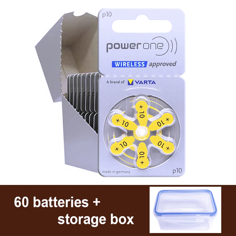 60x Powerone Hearing Aid Batteries 10 a10 10a P10 PR70 Germany 1.45V Zinc Air Cell Button Battery for CIC In Ear Hearing Aids