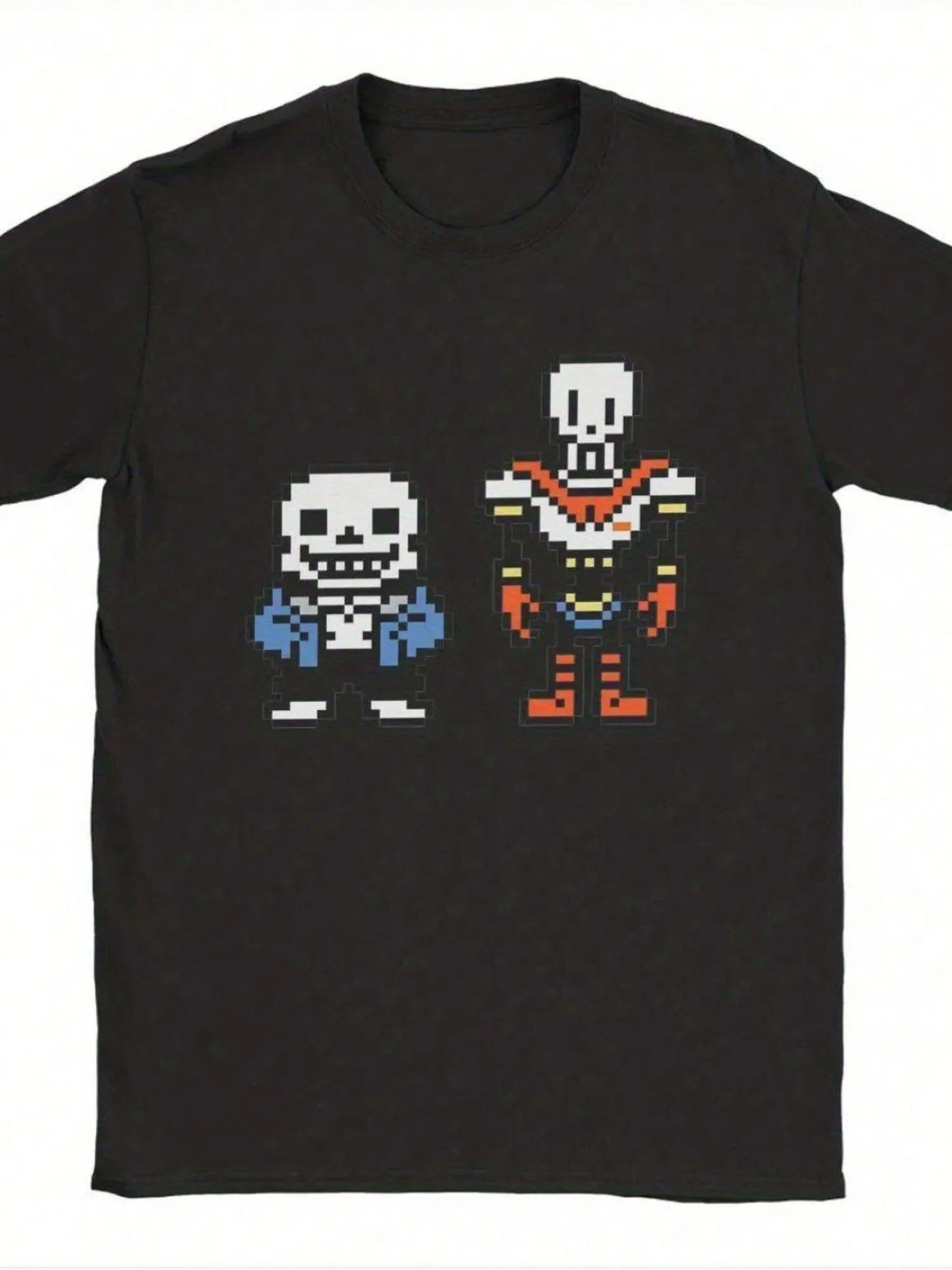 

Undertale Sans Papyrus Pixel Art T-Shir Loose Fit Crew Neck Tee Black Retro Gaming Design