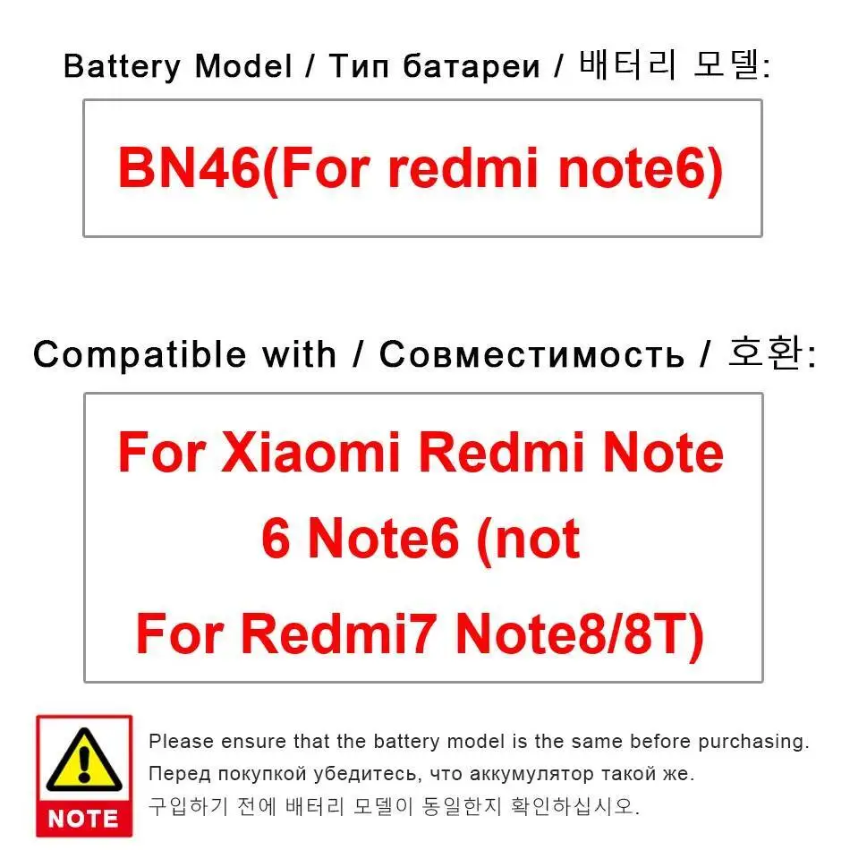 

Mobile Phone Battery 4000Mah For Xiaomi Redmi Note 6 Not 7 Note8 8T BN46 Note6