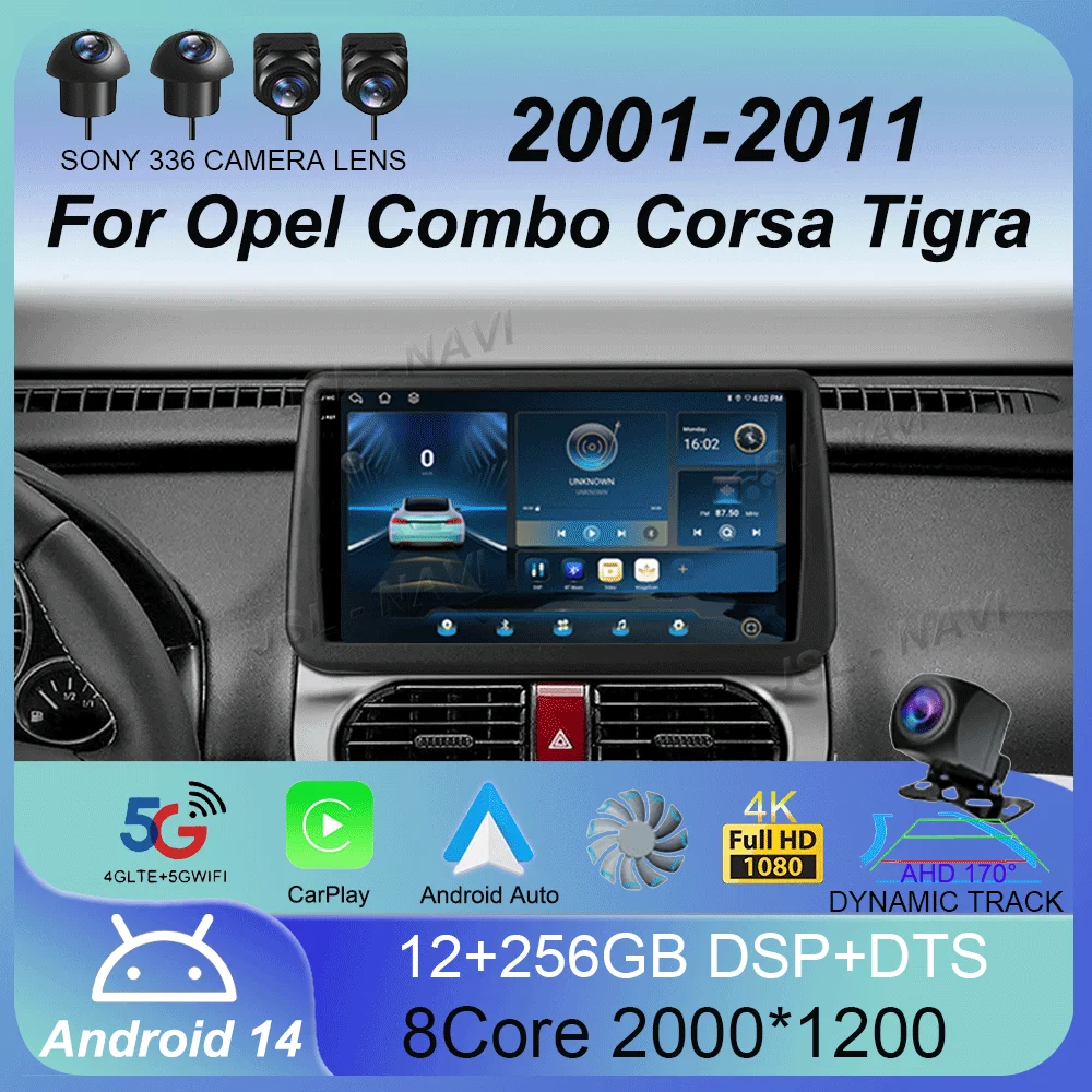 

Android 14 для Opel Combo Corsa Tigra 2001-2009 2010 2011 Автомобильный радиоприемник GPS Мультимедийная стереонавигация без 2din DVD 5G WIFI