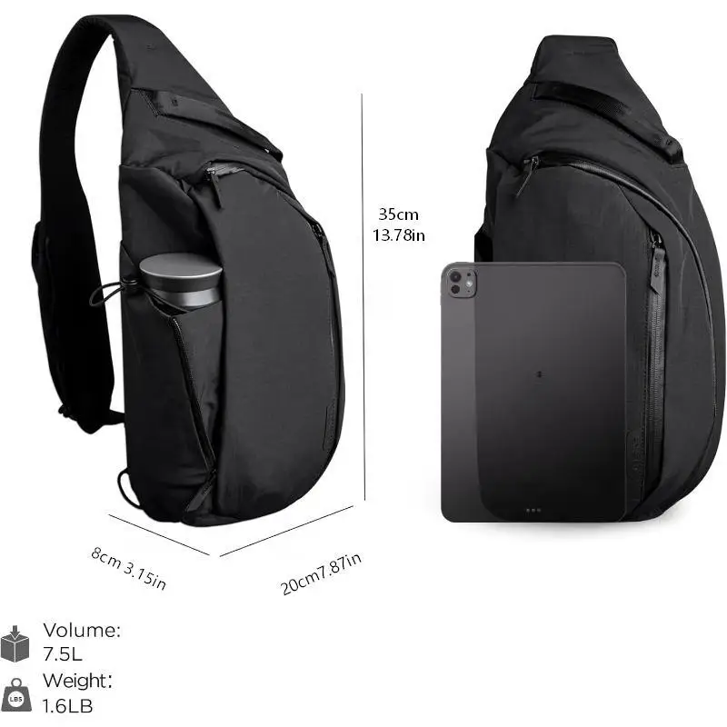Right Shoulder Chest bag  7.5L - Crossbody Bag, Sling Backpack - Fits 11" Tablet - Single Shoulde  Water Bottle Pocket
