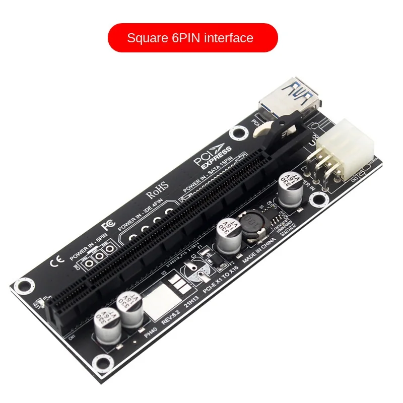 PCI-E Riser Card PCI Express X1 To X16 Adapter USB3.0 Cable SATA Square 6Pin Power PCIe Extension Riser for Mining Bitcoin Miner