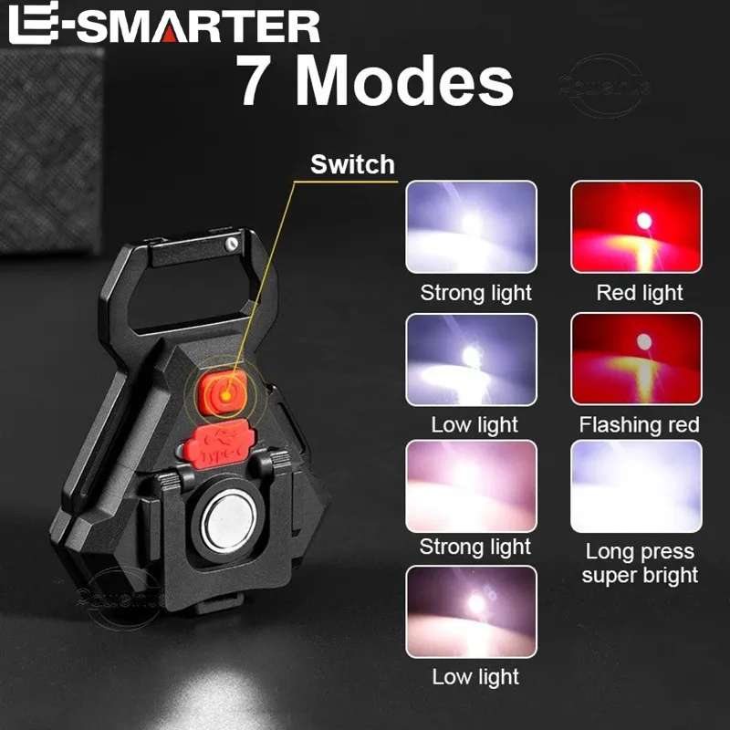 Multifunctional Mini Rechargeable Flashlight Strong Magnetic Adsorption COB Work Light LED Keychains For Outdoor Camping Fishing