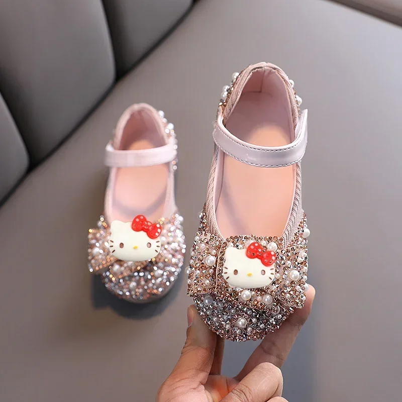 

Children Dance Performance Shoes Sanrio hello kitty Spring Autumn Summer Girls Sandals kuromi New Casual shoes Diamond Bow