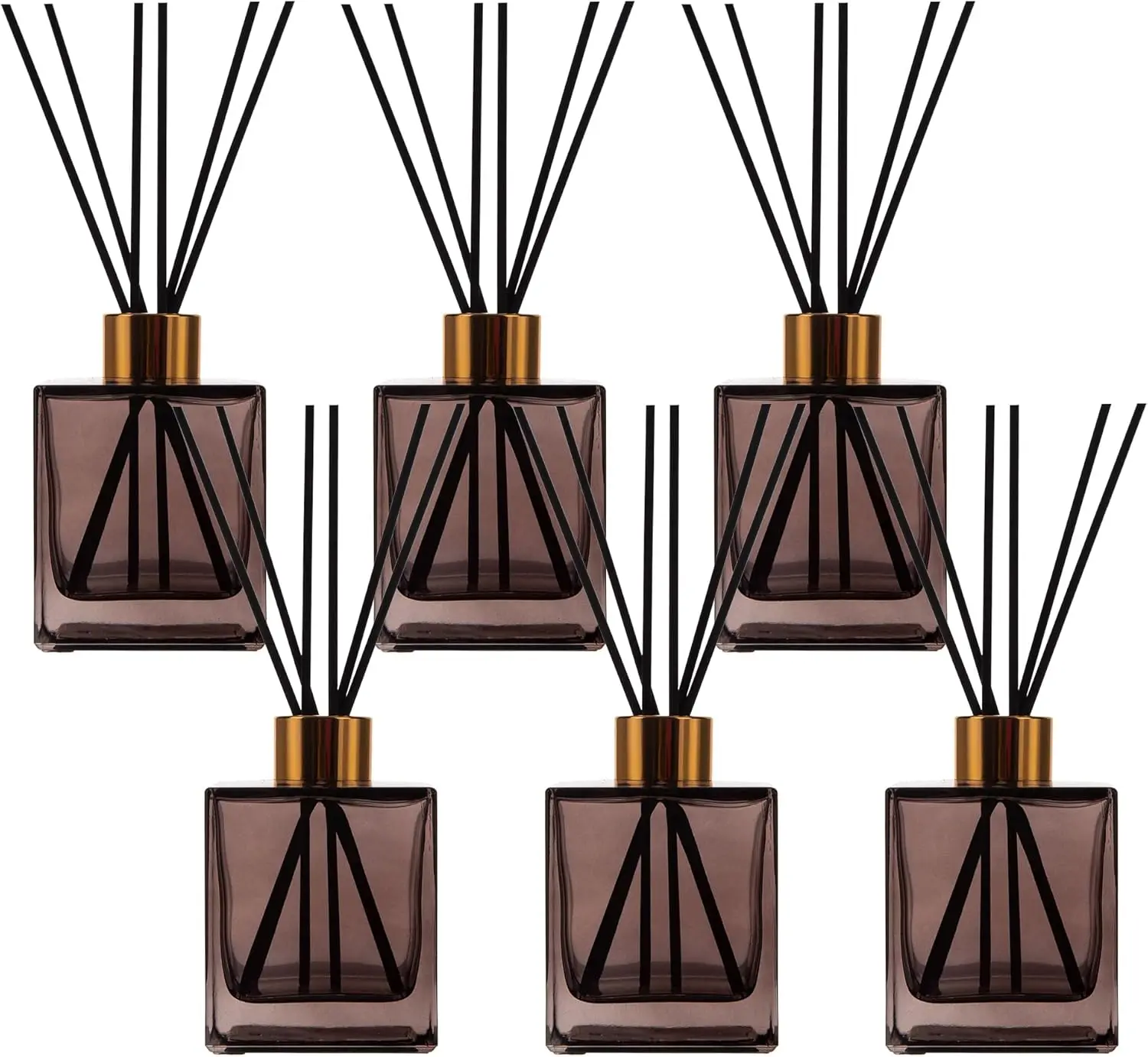 

Набор из 6 коричневых квадратных стеклянных флаконов для диффузоров с золотыми крышками и черными палочками, 200 мл, для создания ароматов своими руками